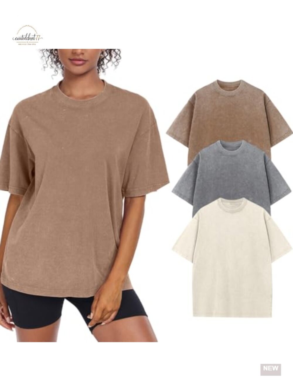 Women's Oversized Vintage Wash Cotton T-Shirt Crew Neck Short Sleeve